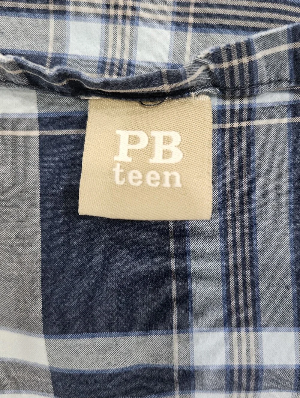 Pottery Barn Teen Blue White Plaid Full Flat Sheet 100% Cotton Retro Farmhouse